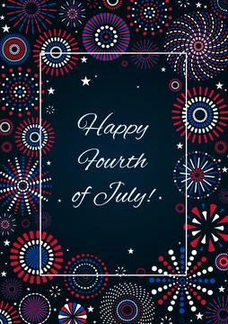 Fourth of July blue, red, white fireworks display illustration Stock-Illustration