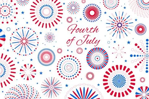 Fourth of July blue, red, white fireworks display illustration Stock Illustration