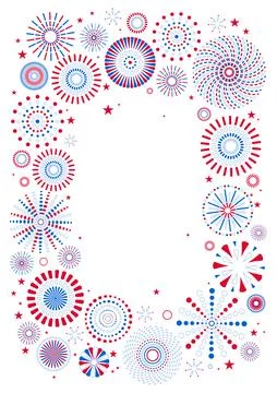 Fourth of July blue, red, white fireworks display illustration Stock Illustration