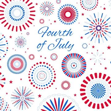Fourth of July blue, red, white fireworks display illustration Stock Illustration