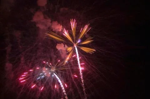 Fourth of July celebration with fireworks exploding, Independence Day, Ojai, Stock Photos