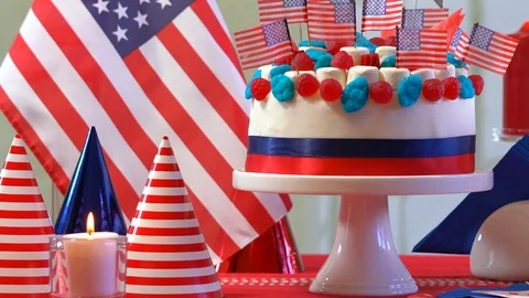 Fourth of July celebration party table Stock Footage