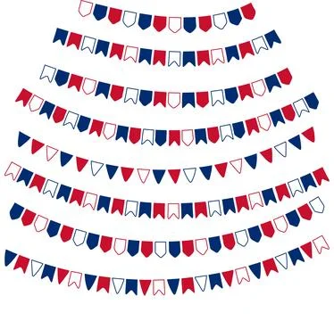 Fourth of July festive blue, red, white bunting, flags illustration. Stock Illustration