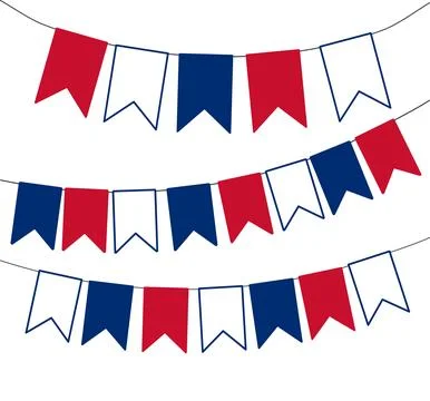 Fourth of July festive blue, red, white bunting, flags illustration. Stock Illustration