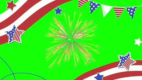 Fourth of July fireworks exploding over American flag background. Patriotic Stock Footage 340943894