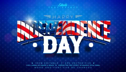 Fourth of July Independence Day Editable Text Effect Graphic Style with Ame.. Illustrazione stock
