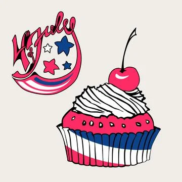Fourth of July Lettering with cupcake Stock Illustration