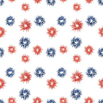 Fourth of July seamless pattern. Red, Blue fireworks bursts. Independence day Stock Illustration