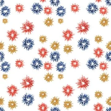 Fourth of July seamless pattern. Red, Blue fireworks bursts. Independence day Stock Illustration