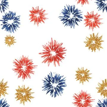 Fourth of July seamless pattern. Red, Blue fireworks bursts. Independence day Stock Illustration