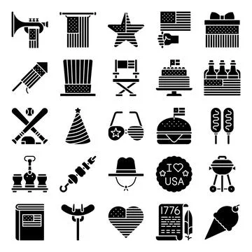 Fourth of July solid icon set 2, Independent day vector 스톡 일러스트