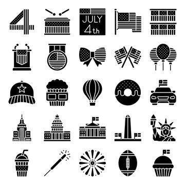 Fourth of July solid icon set, Independent day vector 스톡 일러스트
