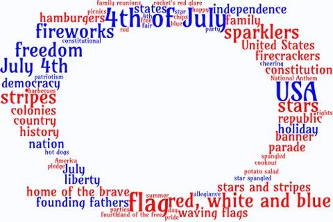 Fourth of July word cloud forms an oval frame Stock Illustration