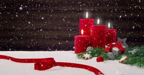 Fourth Sunday of Advent - Beautiful snowfall in front of a Christmas decoration Vídeos de archivo 82348470