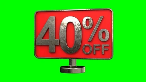 Fourty percent off discount rotating panel on green screen Stock Footage 138813254