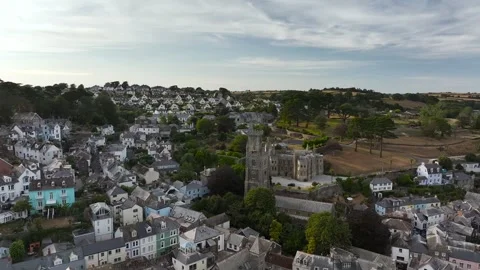 Fowey from a drone, River Fowey, Cornwall, England Stock Footage 341958429