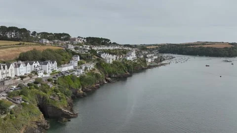 Fowey from a drone, River Fowey, Cornwall, England, United Kingdom Stock Footage 342189723
