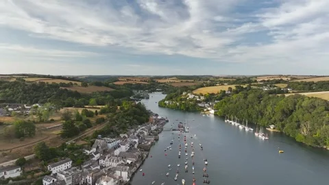 Fowey from a drone, River Fowey, Cornwall, England, United Kingdom Stock Footage 342452392