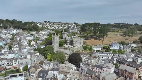 Fowey from a drone, River Fowey, Cornwall, England, United Kingdom Stock Footage 342452758