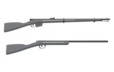 Fowling piece and army automatic rifle of World War II.Smooth-bore shot-gun. Stock Illustration
