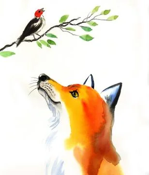 Fox and bird Stock Illustration