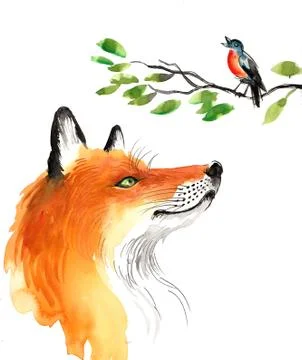 Fox and bird Stock Illustration