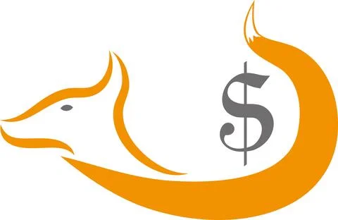 Fox and dollar sign, fox, savings fox, logo, background, fox Stock Illustration