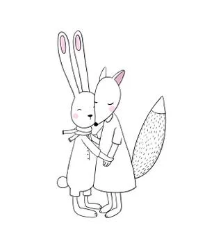 The fox and the hare. Animals of the forest Stock Illustration