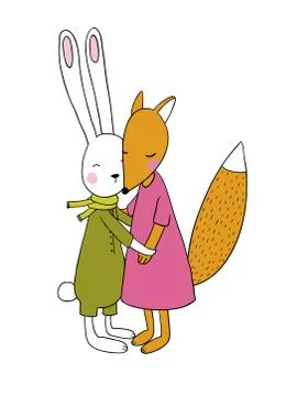 The fox and the hare. Animals of the forest Stock Illustration
