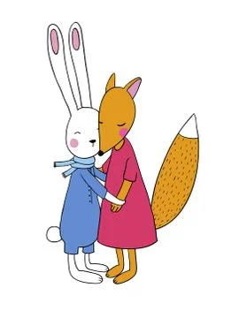 The fox and the hare. Animals of the forest Stock Illustration