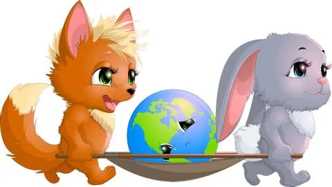 Fox and hare save the planet Stock Illustration