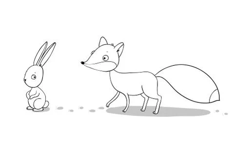 The fox and the hare. Winter. Stock Illustration