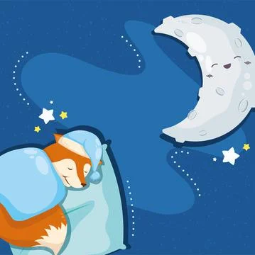 Fox and moon sleeping Stock Illustration