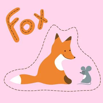 Fox and mouse. Childish vector illustration with animals Stock Illustration
