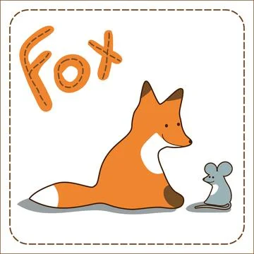 Fox and mouse. Childish vector background illustration with animals. Stock Illustration