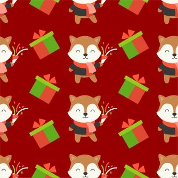 Fox and present box, christmas seamless pattern theme, for use as wallpaper a Stock Illustration