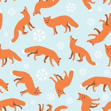 Fox and snowflake seamless pattern with light blue represent an ice backgro.. Stock Illustration