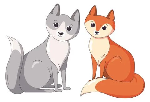 Fox and wolf, forest predators. Vector illustration イラスト素材