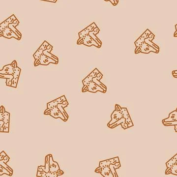 Fox animal line vector seamless pattern Stock Illustration