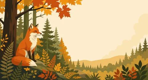 Fox in Autumn Forest Banner Illustrazione stock