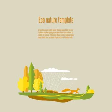 Fox in the autumn forest on a beige background with clouds Stock Illustration