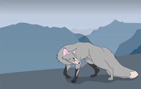 Fox on a background of mountains, Stock Illustration