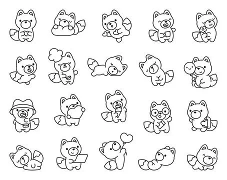 Fox cartoon characters with emotions イラスト素材