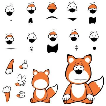 Fox cartoon expressions pack Stock Illustration