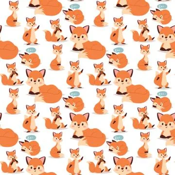 Fox character doing different activities funny happy nature red foxy cute Stock Illustration