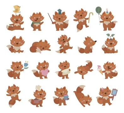 Fox character set in scandinavian style Illustrazione stock