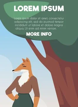 Fox in clothes on a wood background, vector poster. Illustrazione stock