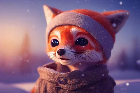 Fox cub Winter Stock Illustration