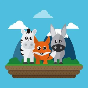 Fox, donkey and zebra design  , vector graphic , animal illustration Stock Illustration