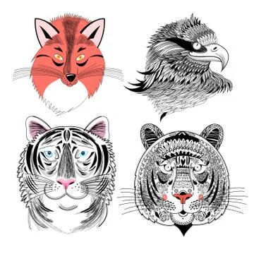 Fox eagle and tiger Stock Illustration